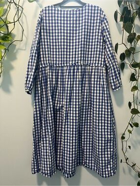 Ichi 100% Cotton Blue and White Gingham Dress  OSFM